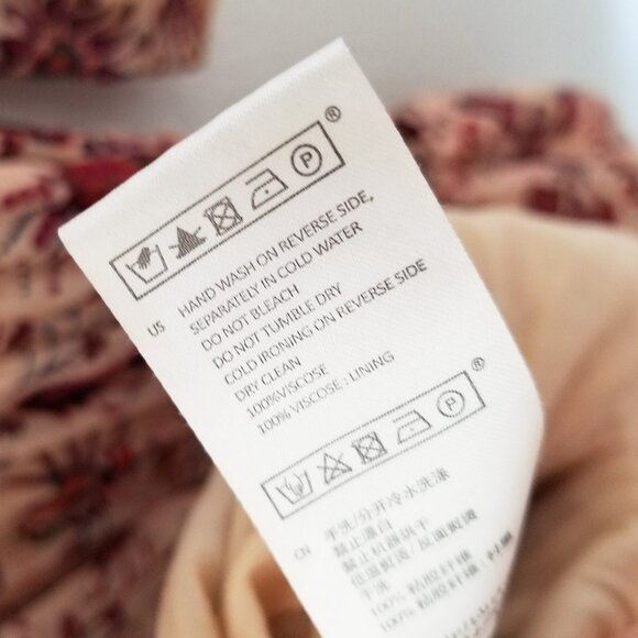 Ba&sh Yanis Mini Dress in Nude Red Paisley Smocked Drop Waist Floral L Sz 3 $320 - Picture 10 of 16